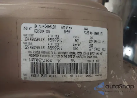 2000 Jeep Cherokee Sport из США, поврежденный, VIN 1J4FF48S8YL137505